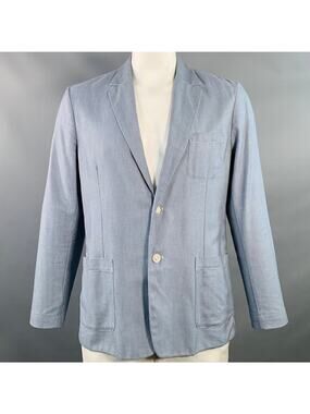 MYTHS Size 42 White Navy Nailhead Cotton Notch Lapel Jacket